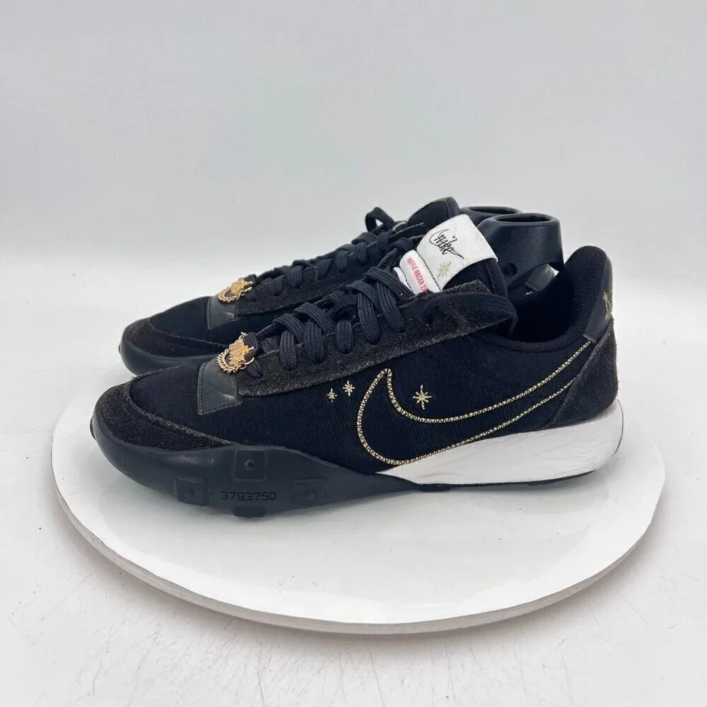Nike Waffle Racer 2X Women Size 8 DD9675-001 Black Metallic Gold White Shoes